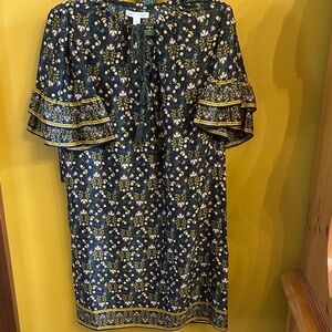 Floral navy and Gold Women's silk Dress